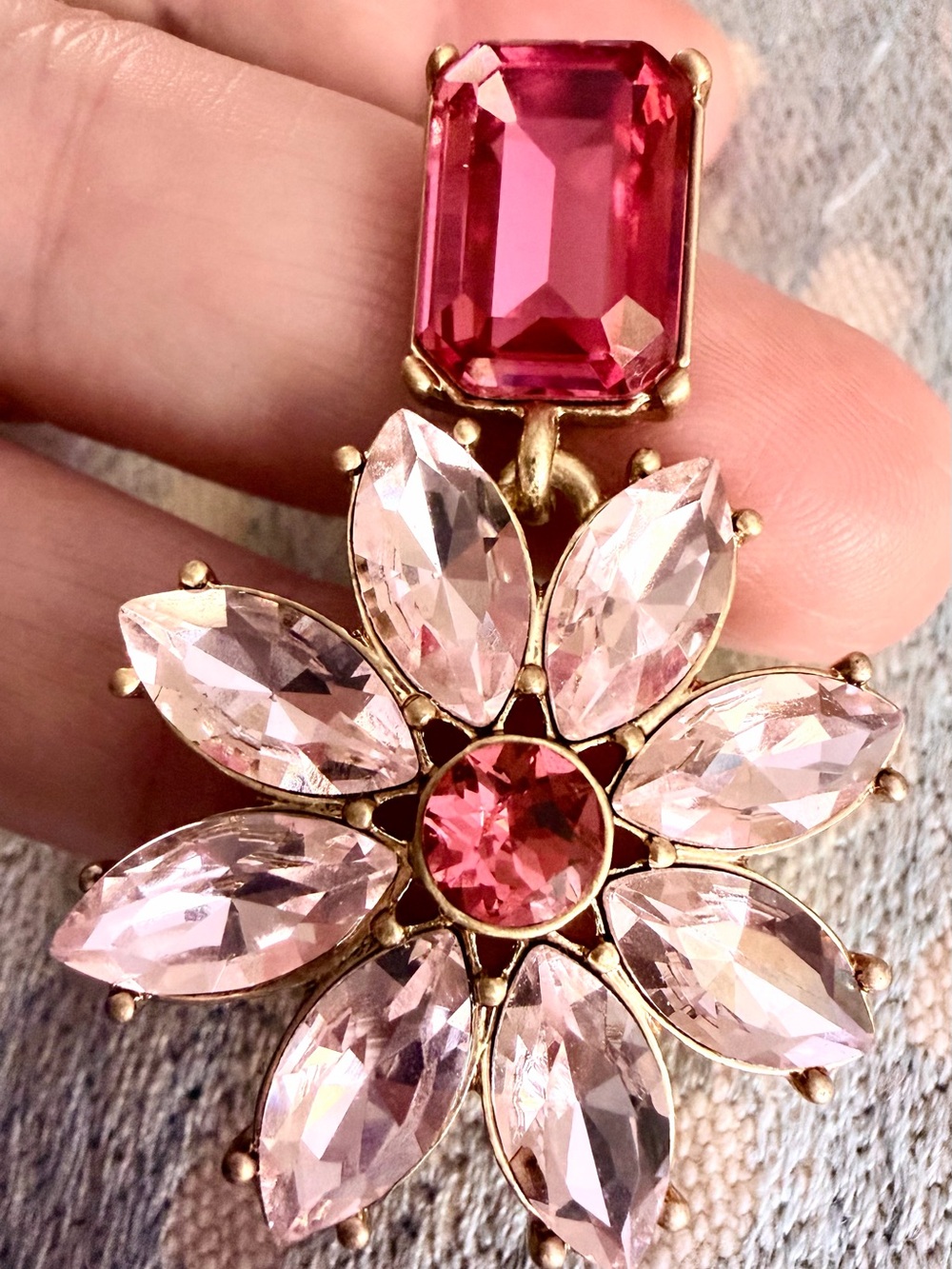 Oscar de la Renta Earrings Sparkling PINK Floral Crystal Bloom Dangle Drop✨Post